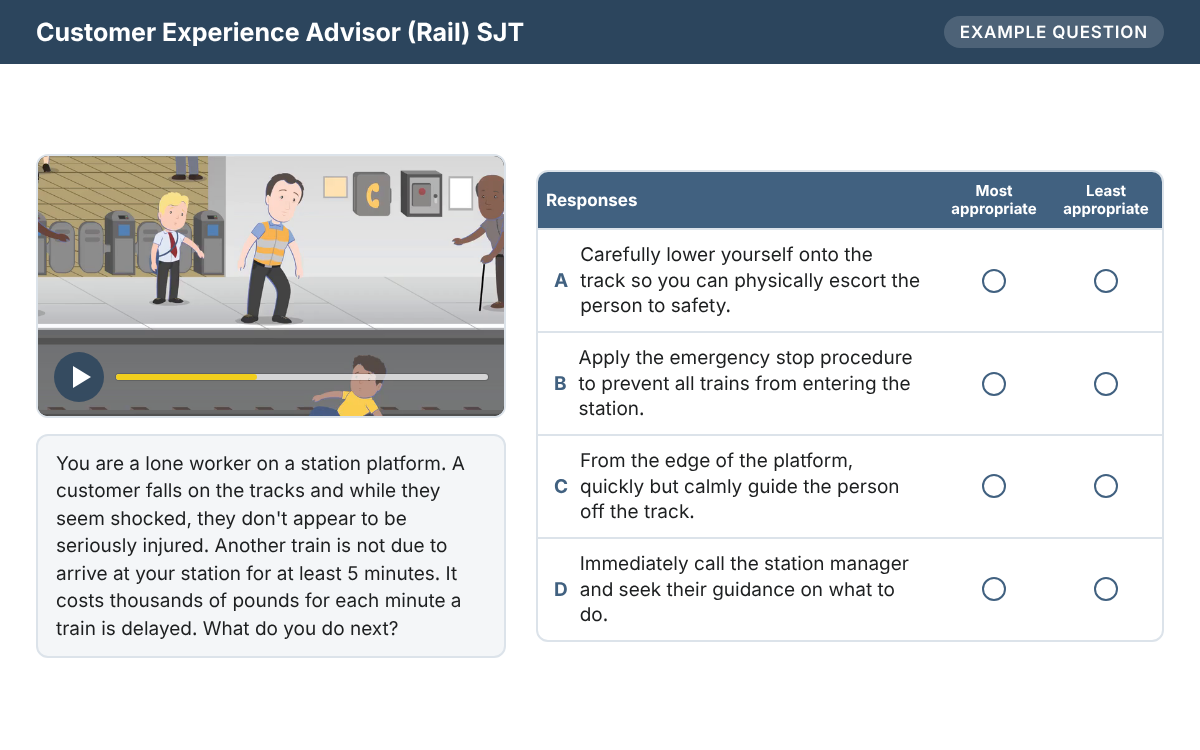 Example from the Customer Experience Advisor (Rail Industry) SJT