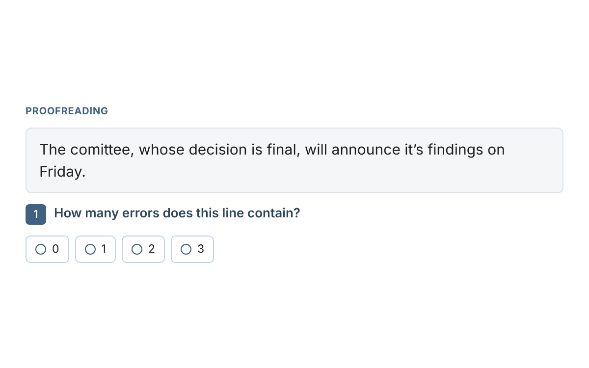 Example from the Spelling, Grammar and Proofreading Test