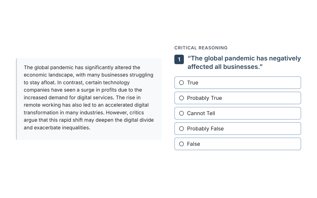 Example from the Critical Reasoning Test