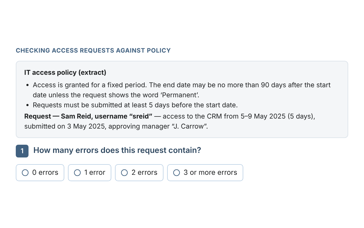 Example from the IT Graduate Comprehension Test