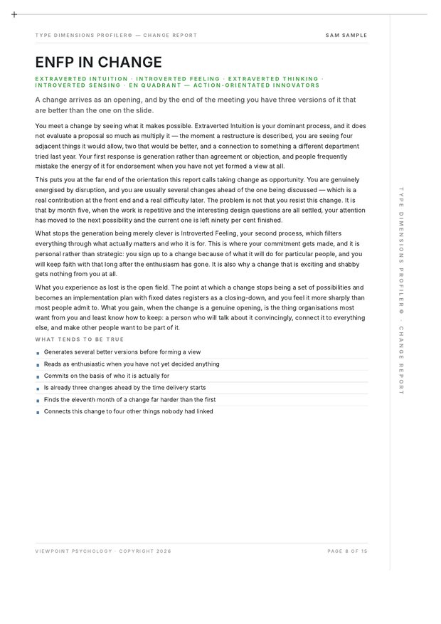 A page from the sample Change Report