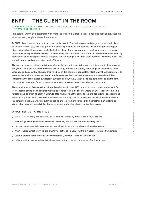 A page from the sample Coaching Report