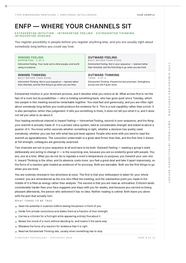 A page from the sample Emotional Intelligence Report