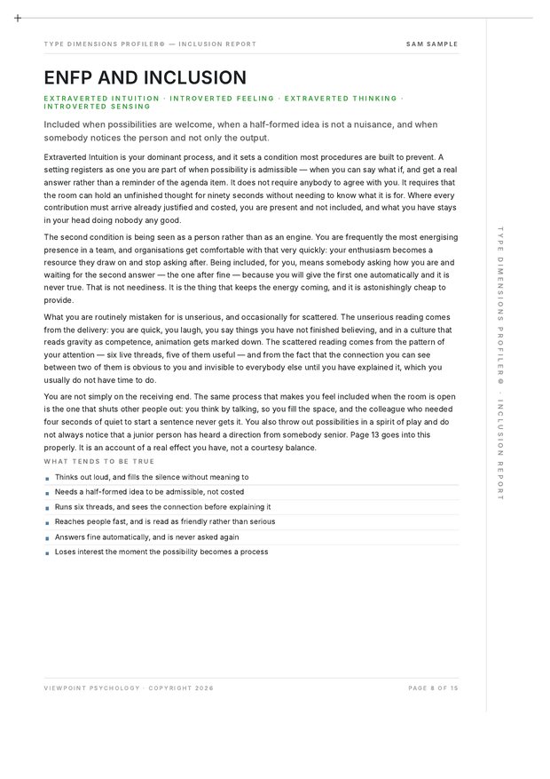 A page from the sample Inclusion Report