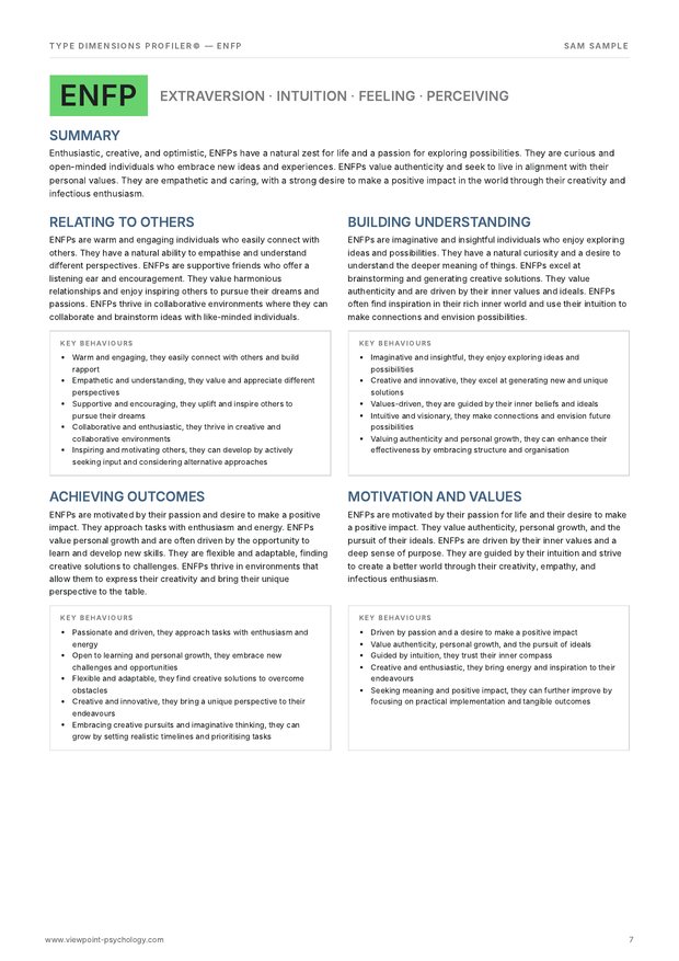 Introductory Report summary profile