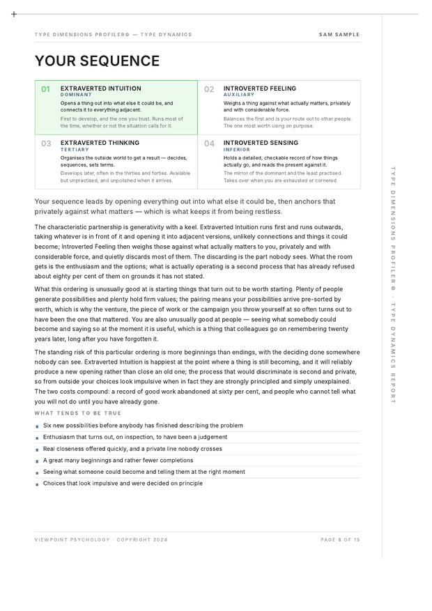 A page from the sample Type Dynamics Report
