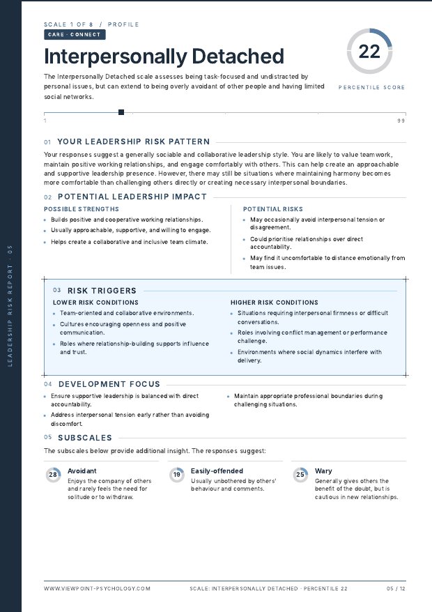 A page from the sample Leadership Risk Report