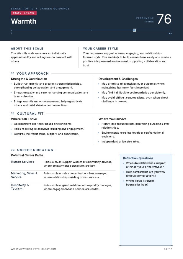 A page from the sample Career Guidance Report