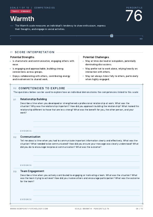 A page from the sample Competency Report
