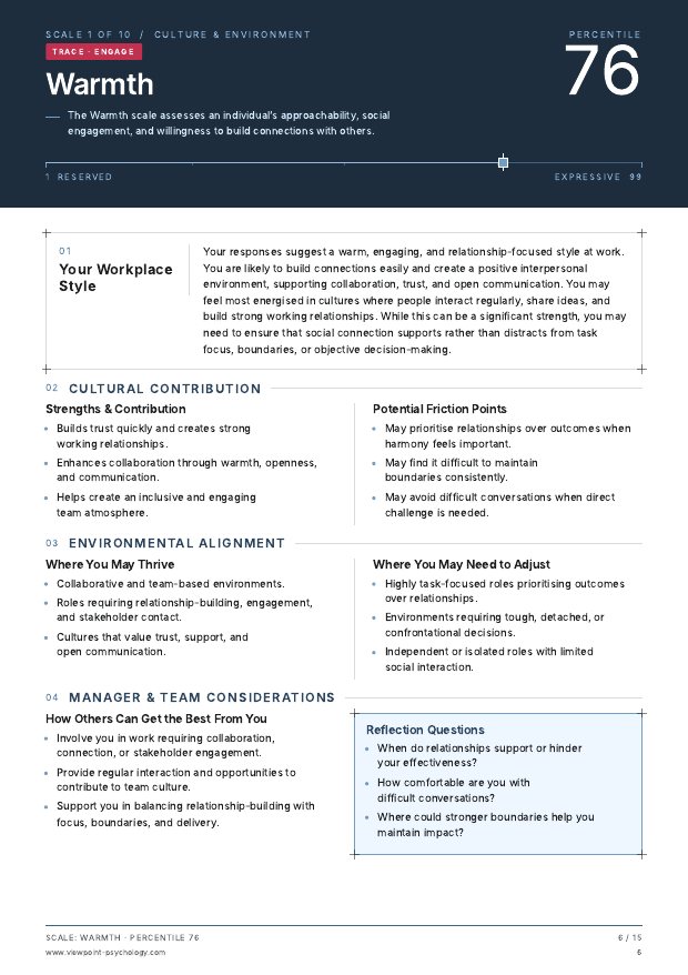 A page from the sample Culture & Environment Report