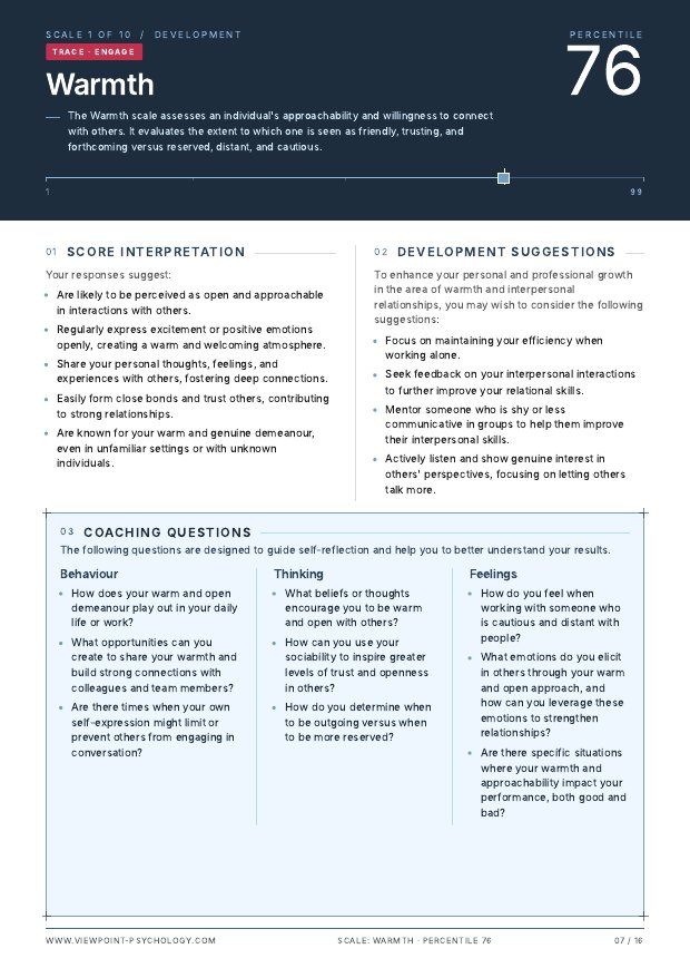 A page from the sample Development Report
